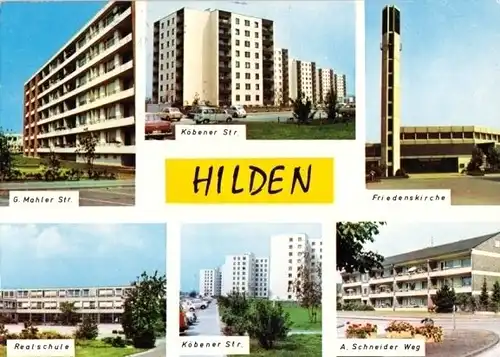 AK, Hilden, 6 Abb., u.a. Realschule, ca. 1972