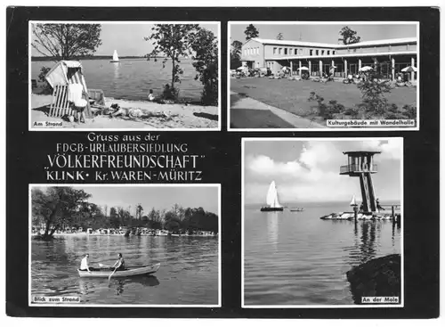 AK, Klink Kr. Waren Müritz, FDGB-Urlaubersiedlung, vier Abb., gestaltet, 1966