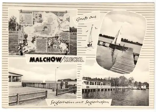 AK, Malchow Kr. Waren Müritz, Seglerheim mit Seglerhafen, vier Abb., 1967