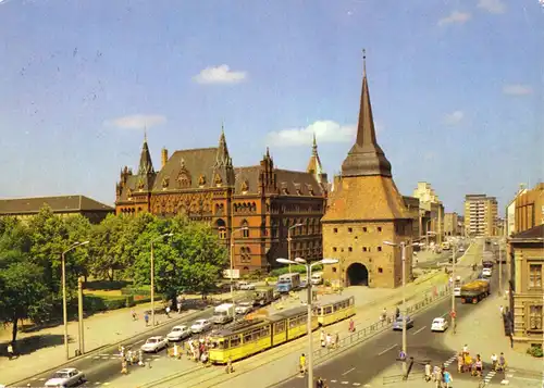 AK, Rostock, Partie am Steintor mit Straßenbahn, 1985