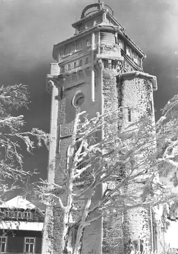 AK, Oberwildenthal Erzgeb., Aussichtsturm auf dem Auersberg im Winter, 1966