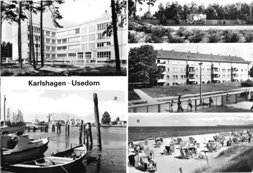 AK, Karlshagen Usedom, fünf Abb., u.a. Heinrich-Heine-Oberschule, 1982