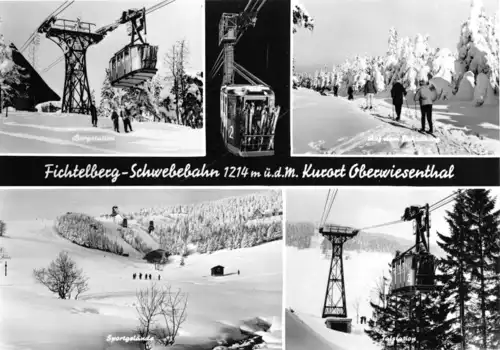 AK, Kurort Oberwiesenthal Erzgeb., Fichtelberg-Schwebebahn, fünf Abb., 1974