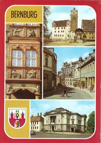 AK, Bernburg Saale, vier Abb. und Wappen, um 1989
