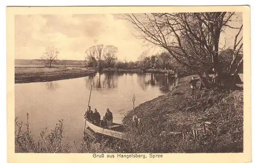 AK, Hangelsberg, Spreepartie mit Boot, um 1928