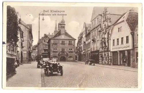 AK, Bad Kissingen, Marktplatz mit Rathaus, zeitgen. Pkw, 1931