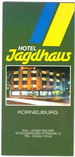 tour. Prospekte, Kroneuburg NÖ, Hotel Jagdhaus + Stadtinformation mit Plan, 2000