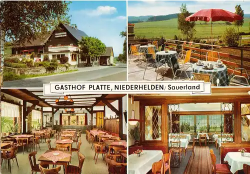 AK, Niederhelden Sauerland, Gasthof Platte, vier Abb., um 1975