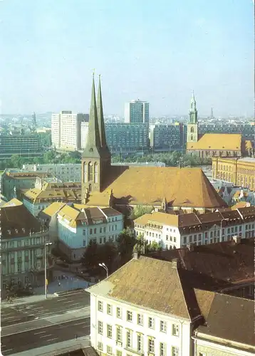 AK, Berlin Mitte, Nikolaiviertel mit Nikolaikirche, Version 2, 1989