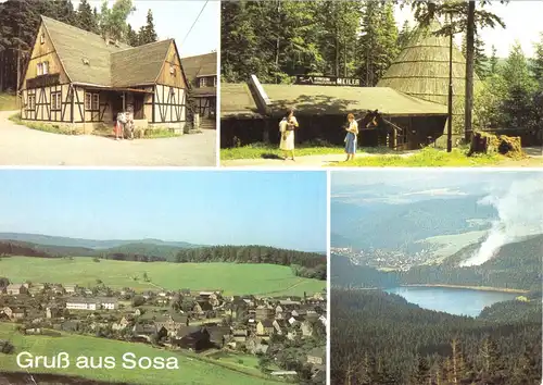 AK, Sosa Kr. Aue, Gruß aus Sosa, vier Abb., um 1988