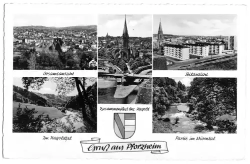 AK, Pforzheim, fünf Abb., gestaltet, Gruß aus Pforzheim, 1961