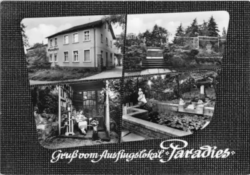 AK, Bernburg Saale, Gaststätte Paradies, vier Abb. 1966