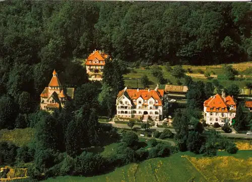 AK, Bad Brückenau, Blick auf Ev. Kirche, Haus Anna-Marie u.a., 1991