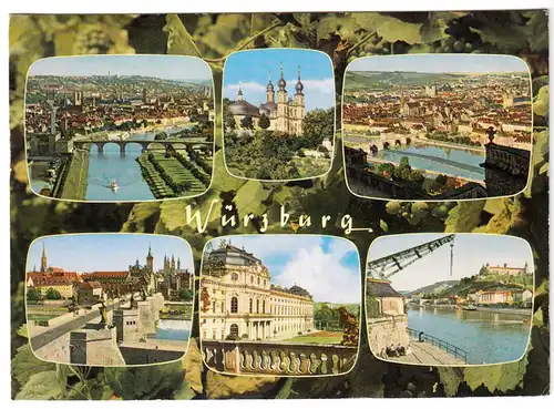 AK, Würzburg, sechs Abb., gestaltet, um 1977