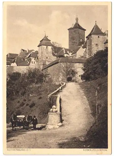 AK, Rothenburg o.T., Kobolzeller Tor, Fuhrwerk, um 1935