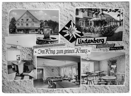 AK, Lindenberg Allgäu, Gasthaus "Im Krug zum grünen Kranz", fünf Abb., um 1968