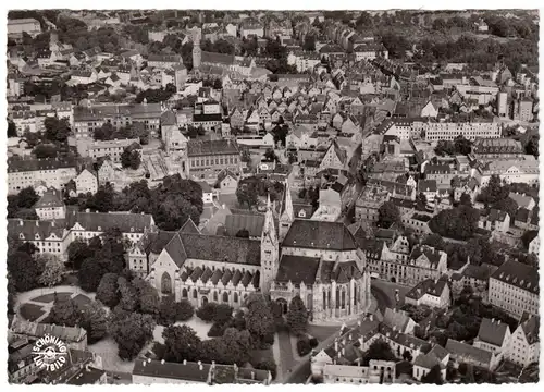 AK, Augsburg, Luftbildansicht der Innenstadt, 1964