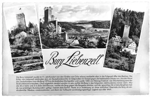 AK, Bad Liebenzell, Schwarzwald, Burg Liebenzell, drei Abb., Text, 1960