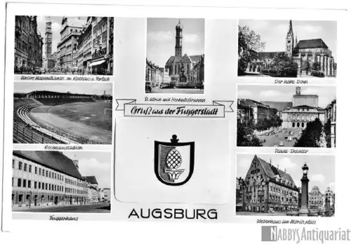 AK mit inneliegendem Leporello, Augsburg, sieben Abb., 1960