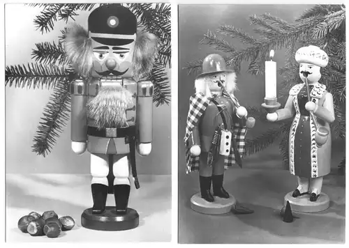 sechs Ansichtskarten, weihnachtliche Schnitzkunst aus dem Erzgebirge, 1985