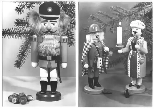fünf Ansichtskarten, weihnachtliche Schnitzkunst aus dem Erzgebirge, 1985