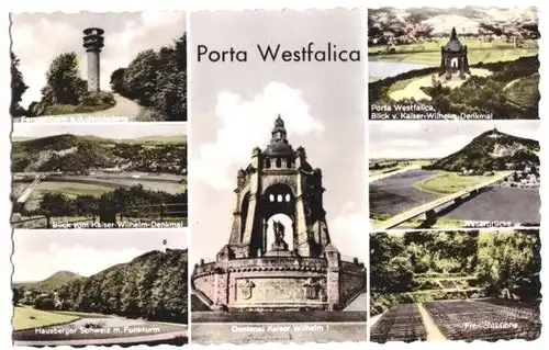 AK, Porta Westfalica, 7 Abb., u.a. Freilichtbühne, um 1959