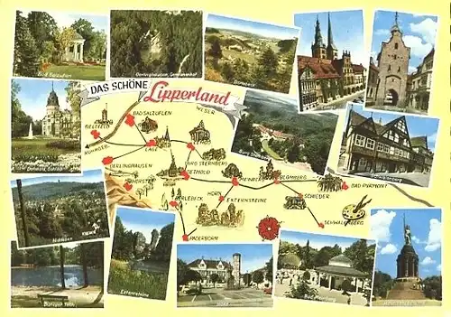 AK, Das schöne Lipperland, 14 Abb + Landkarte, 1964