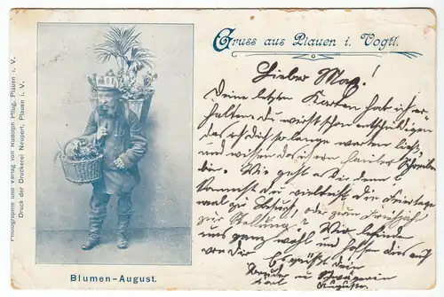 AK, Plauen Vogtl., Blumen-August, 1899