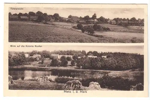 AK, Menz in der Mark und Kolonie Roofen, Kr. Gransee, zwei Abb., um 1928