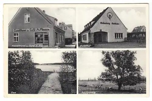 AK, Grüneberg Kr. Gransee, vier Abb., u.a. Bahnhof und Café Plessow, um 1936
