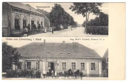 AK,  Löwenberg Mark, Kr. Gransee, Aug. Moll's Gasthof, zwei Abb., 1912