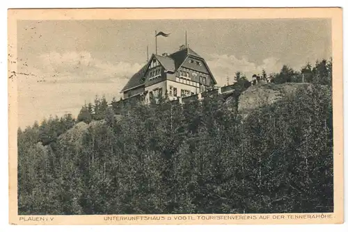 AK, Plauen Vogtl., Unterkunftshaus d. Vogtl. Touristenvereins Tennerahöhe, 1924