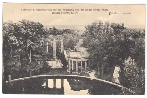 AK,  Potsdam, Park Sanssouci, Ruinenberg, Hochreservoir für die Fontainen, 1918