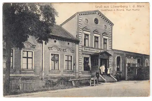AK,  Löwenberg Mark Kr. Gransee, Gasthaus zur Krone Karl Kuhtz, um 1913