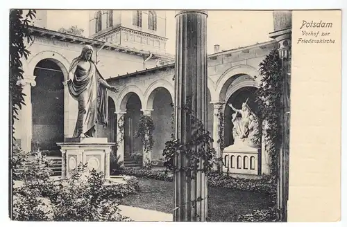AK,  Potsdam, Friedenskirche, Vorhof mit Jesusstatue, 1912