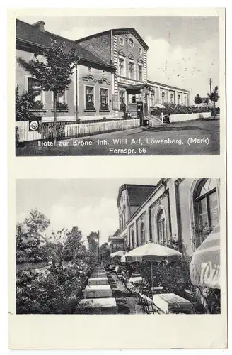 AK,  Löwenberg Mark Kr. Gransee, Hotel zur Krone, zwei Abb., 1935