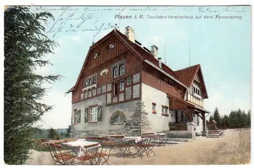 AK, Plauen Vogtl., Touristen-Vereinshaus auf dem Tenneraberg, 1909