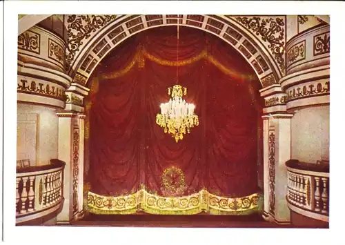 AK, Gotha, Ekhoftheater, Blick zur Bühne, früher DDR-Farbdruck, 1958