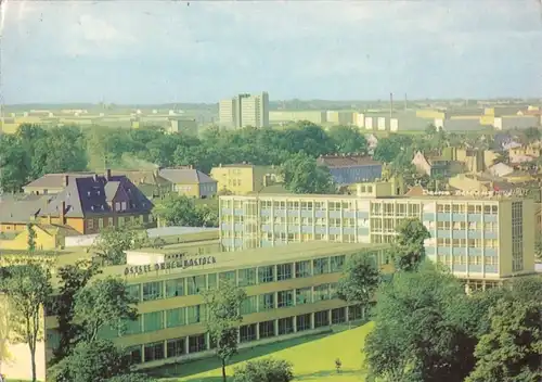 AK, Rostock, VEB Ostsee-Druck mit Blick auf die Südstadt, 1966