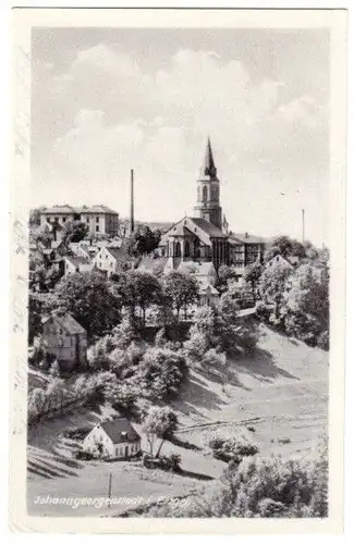 AK, Johanngeorgenstadt, Teilansicht mit Kirche, 1951