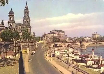 AK, Dresden, Teilansicht mit Dimitroff-Brücke, 1960