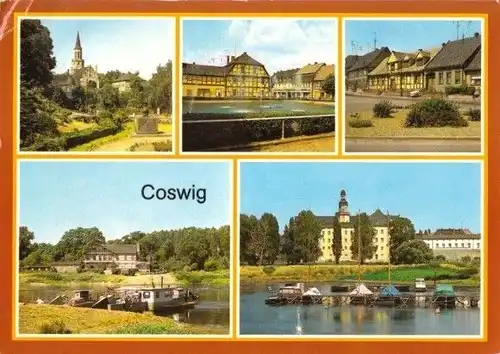 AK, Coswig, 5 Abb., u.a. Elbfähre, um 1989