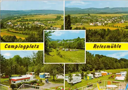 AK, Obersgegen Kr Bitburg-Prün, Campingplatz Relesmühle, fünf Abb., um 1978