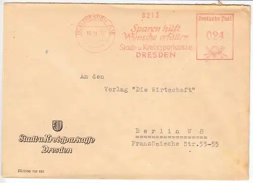 AFS, Stadt- u. Kreissparkasse Dresden, o (10a) Dresden A 16, 15.11.51