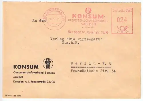 AFS, Konsum-Genossenschaftsverband Sachsen eGmbH, o (10a) Dresden A1, 8.9.51