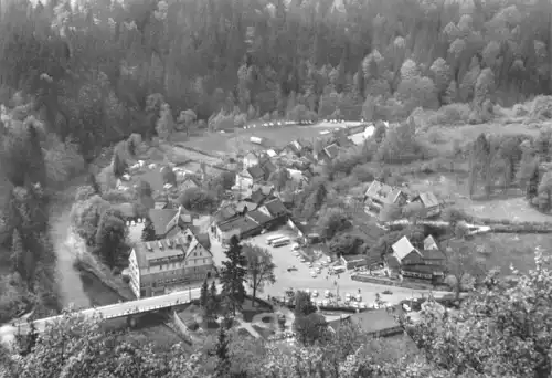 AK, Treseburg Harz, Teilansicht mit Bodebrücke, 1968