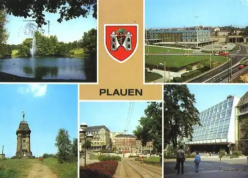 AK, Plauen, 5 Abb., u.a. Oberer Bahnhof, 1986