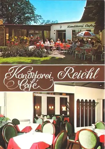 AK, Bad Steben, Konditorei - Café Reichl, Garten und Gastraum, um 1980