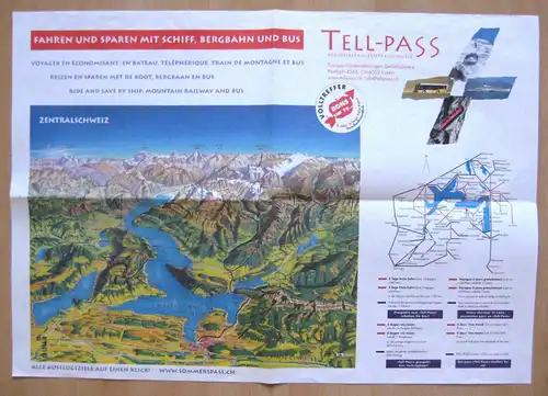 Tell-Pass, Zentralschweiz u. Fahrkarten, Kartenpanorama Vierwaldstättersee, 2002