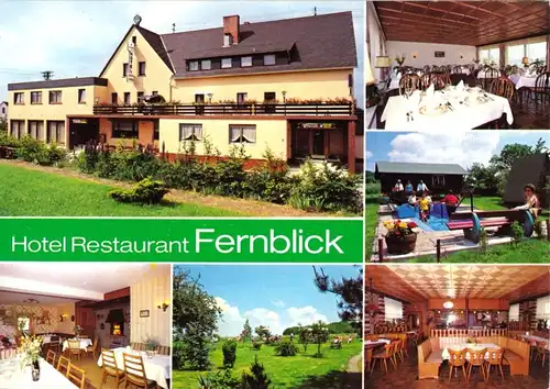 AK, Hümmerich Westerwald, Hotel - Pension Fernblick, sechs Abb., um 1980